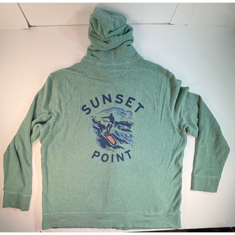 Faherty Brand Sunset Point Green Terry Full Zip Hoodie XXL Surfer Graphic